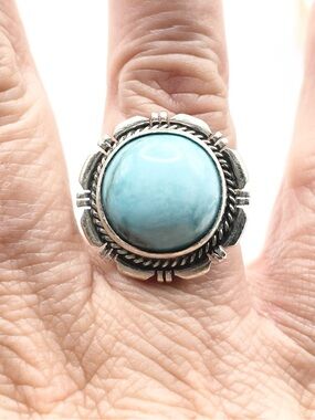 Size 8 Larimar 925 Sterling Silver Ring
